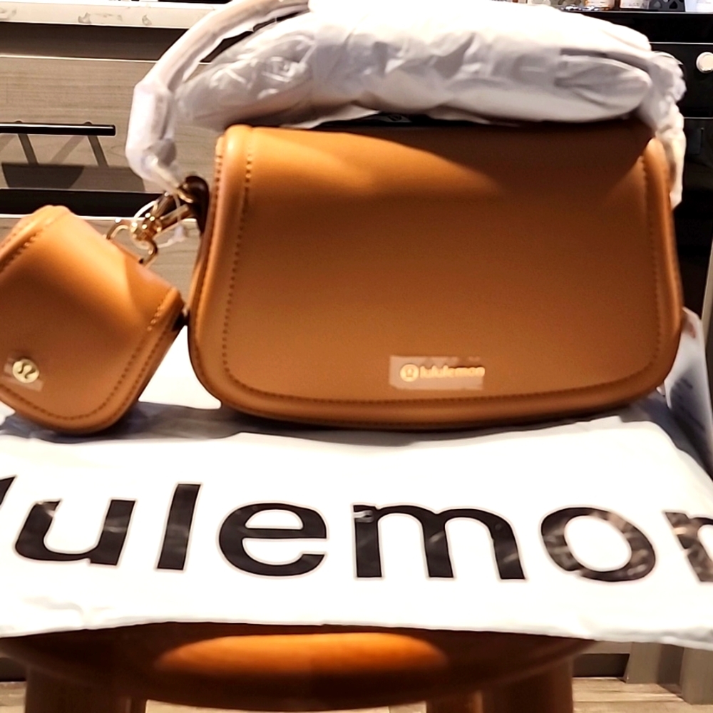 Lululemon Athletica Tan Crossbody Bag with Structured Design